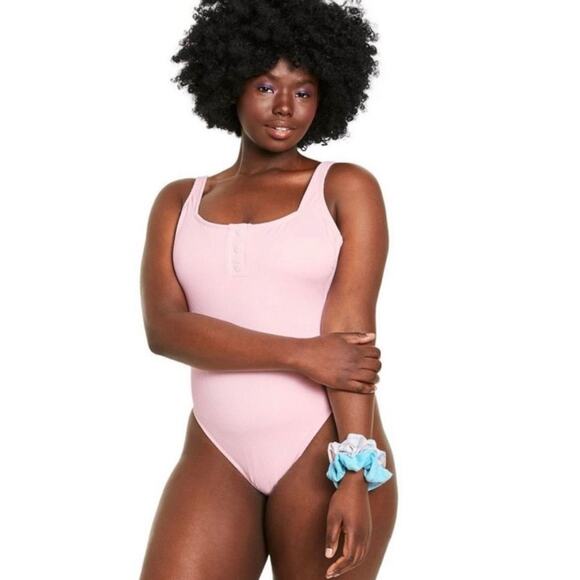Stoney Clover x Target Pink Ribbed Cheeky High Leg One Piece swimsuit 16W 16 new - Picture 1 of 14